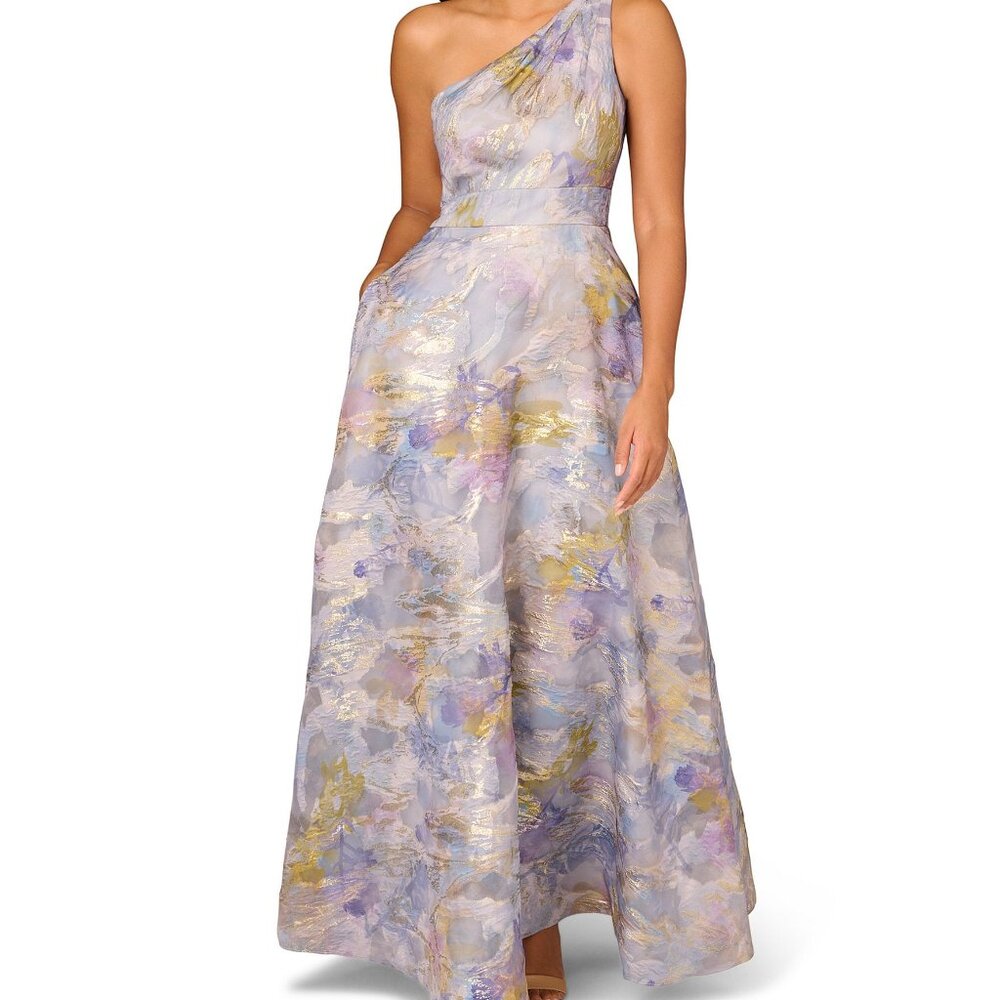 Aidan Mattox  One-Shoulder Jacquard Gown